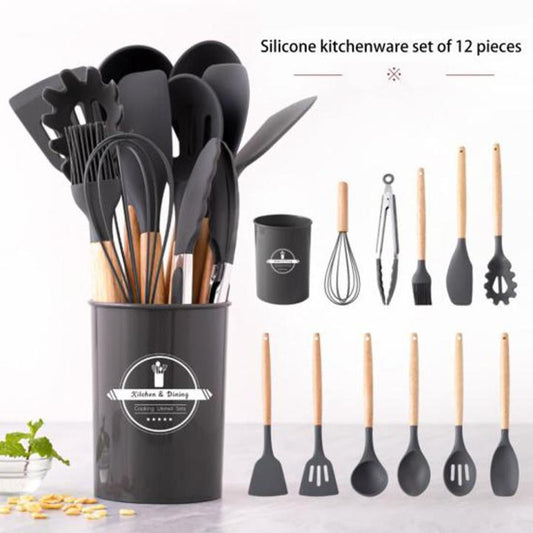12 pcs Non-Stick Cooking Kitchen Utensils Medium-Dark Grey