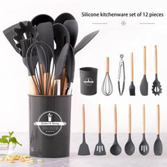 12 pcs Non-Stick Cooking Kitchen Utensils Medium-Dark Grey