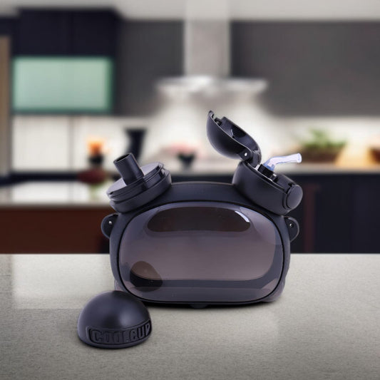 Plastic Flip Top Sipper Water Bottle -Black