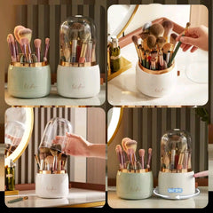 360°Rotating Base Makeup Brush Holder with Lid-Light Green