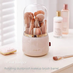 360°Rotating Base Makeup Brush Holder with Lid-Pink