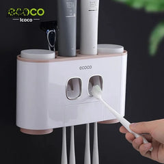 Wall-Mounted Toothpaste Dispenser & Toothbrush Holder