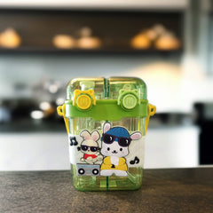 Double Drinking Water Bottle with Straw and Strap-Green