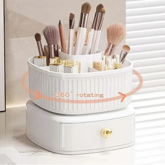 Rotating Cosmetic Holder with Drawer-White