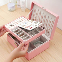 2 Layer Pu Leather Jewellery Box-Pink