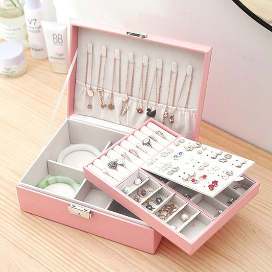 2 Layer Pu Leather Jewellery Box-Pink