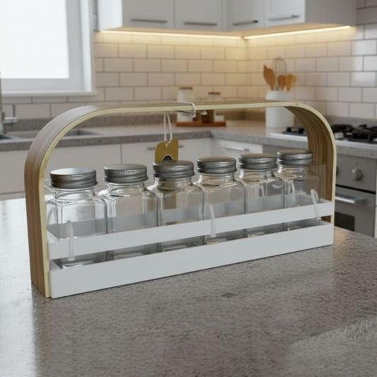 Spice Jar 6pc Set With Wooden Stand