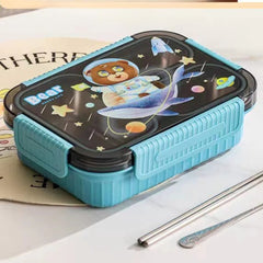 3-Compartment Stainless Steel Lunch Box-Blue