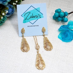 2 Pc Set Ear Rings & Pendant Locket Leaf Design 1655/19