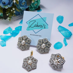 3Pc Ear Rings Pendant & Ring Hexagonal 91523