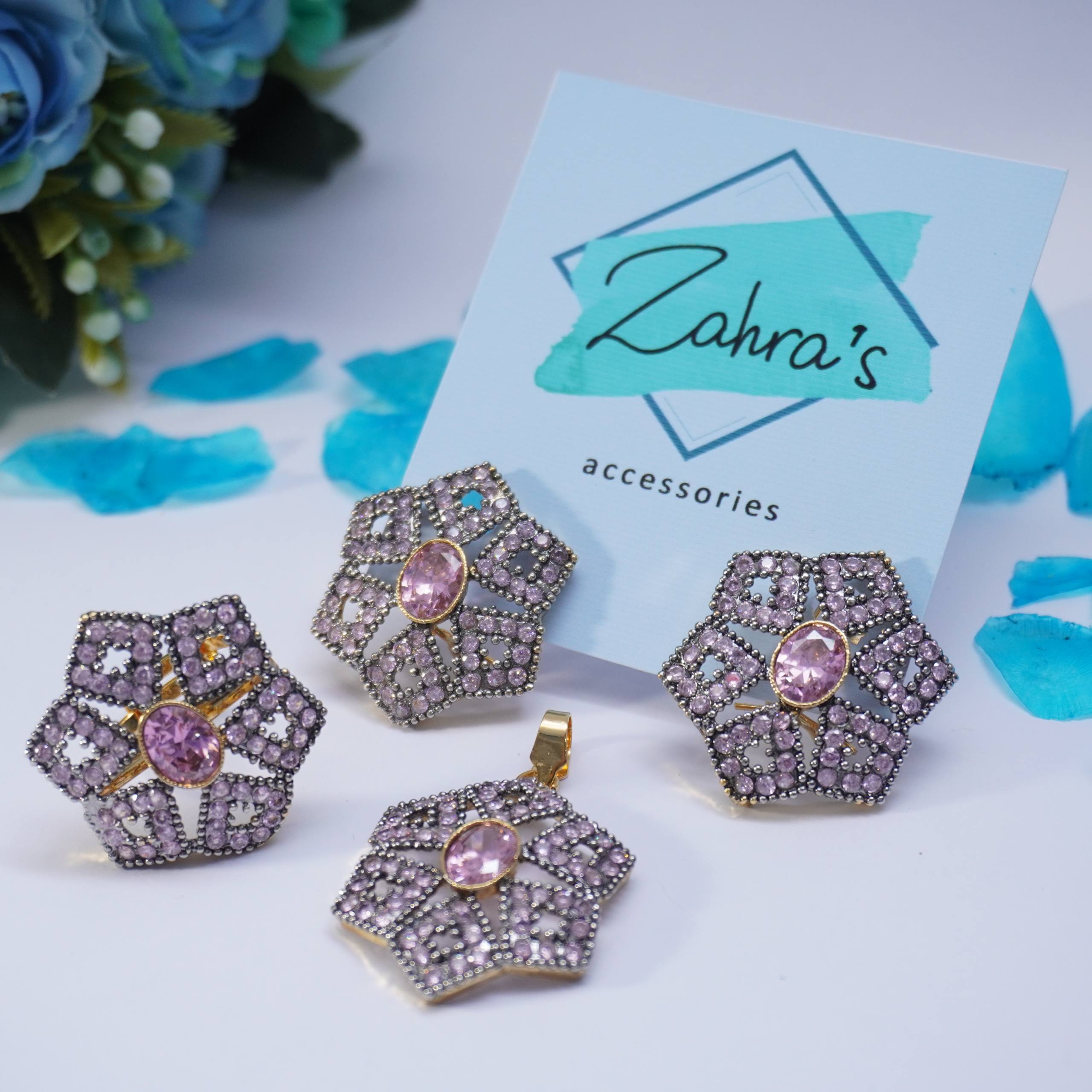 3Pc Ear Rings Pendant & Ring Hexagonal 91523