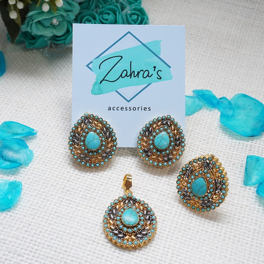 3Pc Ear Rings Pendant & Ring Tear Drop 715/24