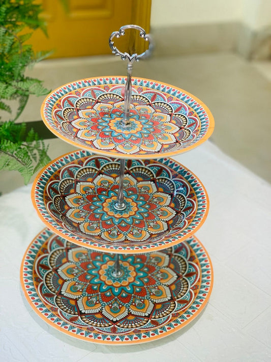 3 Tier Melamine Floral Serving Tray
