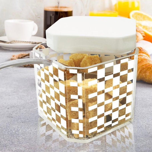 Milky Diamond Cut Sugar Jar (White)