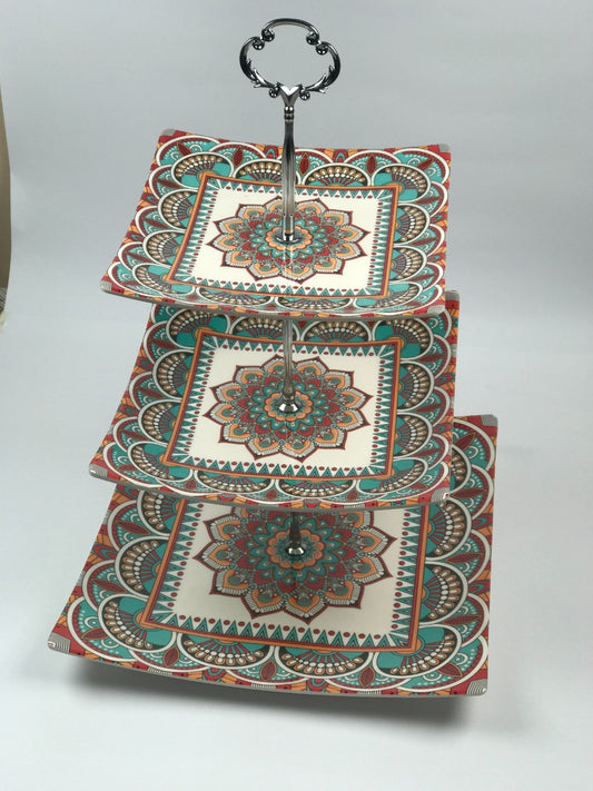 3 Tier Melamine Floral Serving Tray