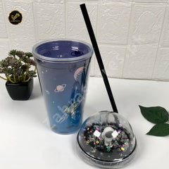 Space Wall Design Cute Sipper Glass