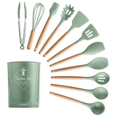 Silicone Wooden Handle Cooking Utensils Set 12pcs
