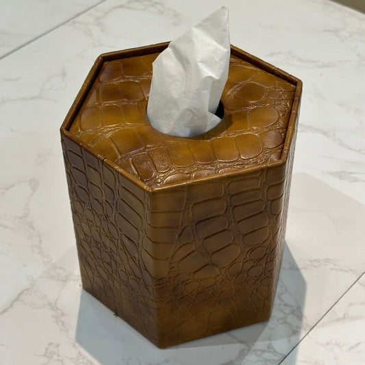 Leather Tissue Box Round -D2