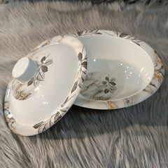 Melamine Bowl With Lid (Marble Leaf)