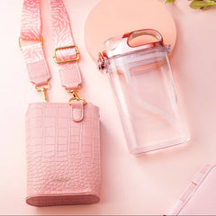Elegant Water Bottle with Pouch-Pink