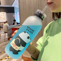 Cute Bear Straw Water Bottle -D2