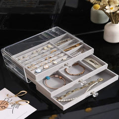 3 Drawers Acrylic Jewellery Box-Grey
