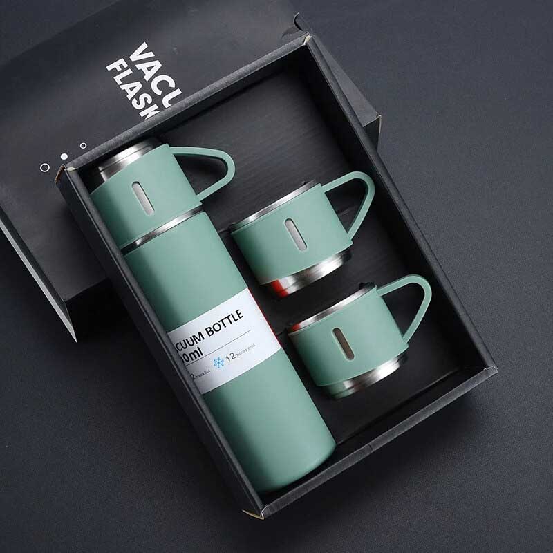 3 Cup Double-Layer Stainless Steel Vacuum Flask Set