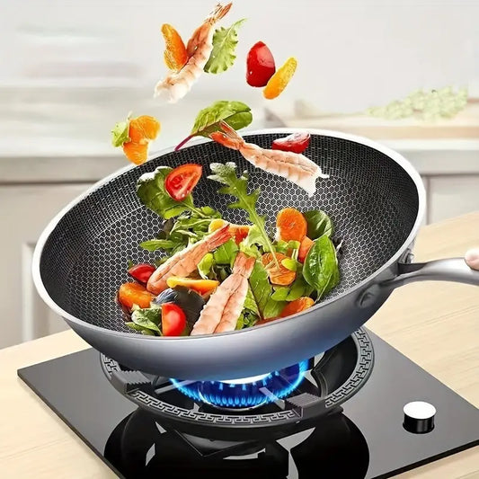 Stainless Steel Laser Coated Wok Long Handle 34cm