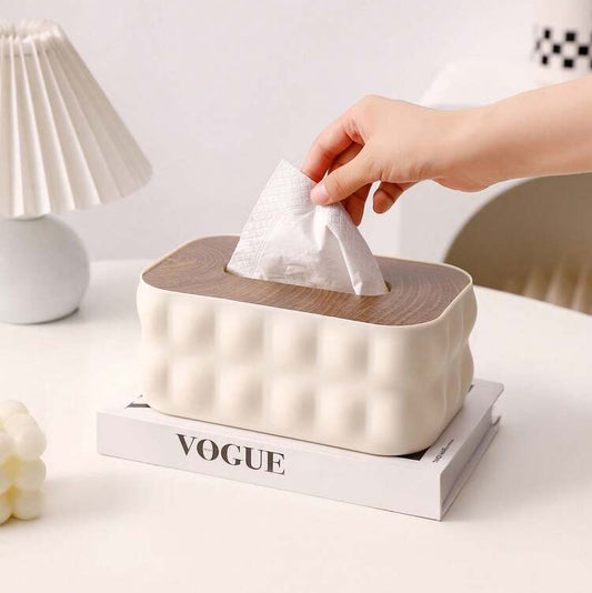 Napkin Holder With Wooden Lid-Offwhite