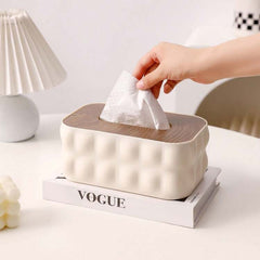 Napkin Holder With Wooden Lid-Offwhite
