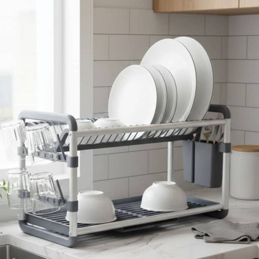 2-Tier Aluminium Dish Drying Rack-Silver