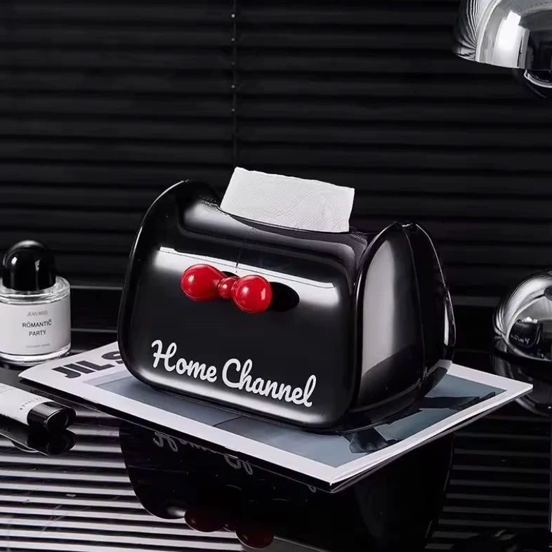 Elegant Bow Tissue Box Cover-Black
