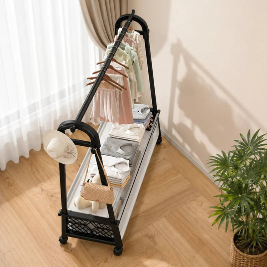 Movable Standing Clothes Rack With Wheels