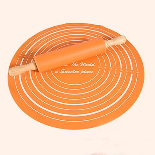 Set of Silicone Rolling Pin with Baking Sheet -Orange