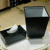 Leather Dustbin+Tissue Box-Black