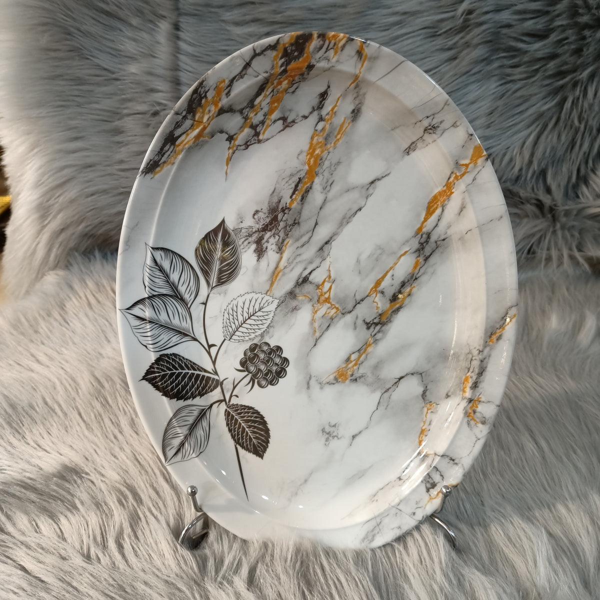 Melamine Oval Tray (Marble Leaf)