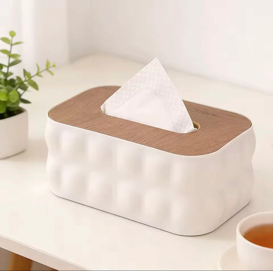 Napkin Holder With Wooden Lid-White