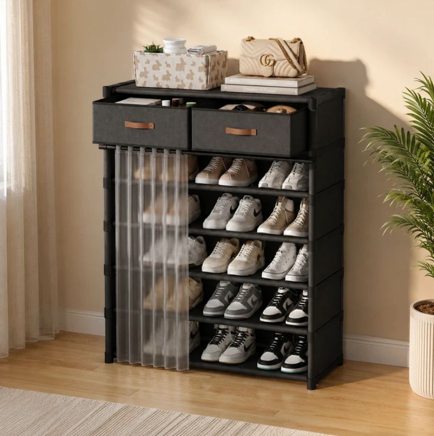 Dustproof Shoe Rack Organizer with Storage Drawers
