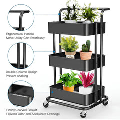 3-Tier Rolling Kitchen Storage Trolley (Black)