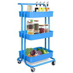 3-Tier Rolling Kitchen Storage Trolley(Blue)