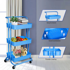 3-Tier Rolling Kitchen Storage Trolley(Blue)