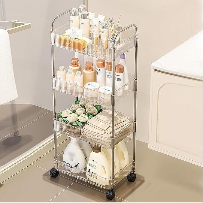 4 Tier Transparent Acrylic Rolling Trolley