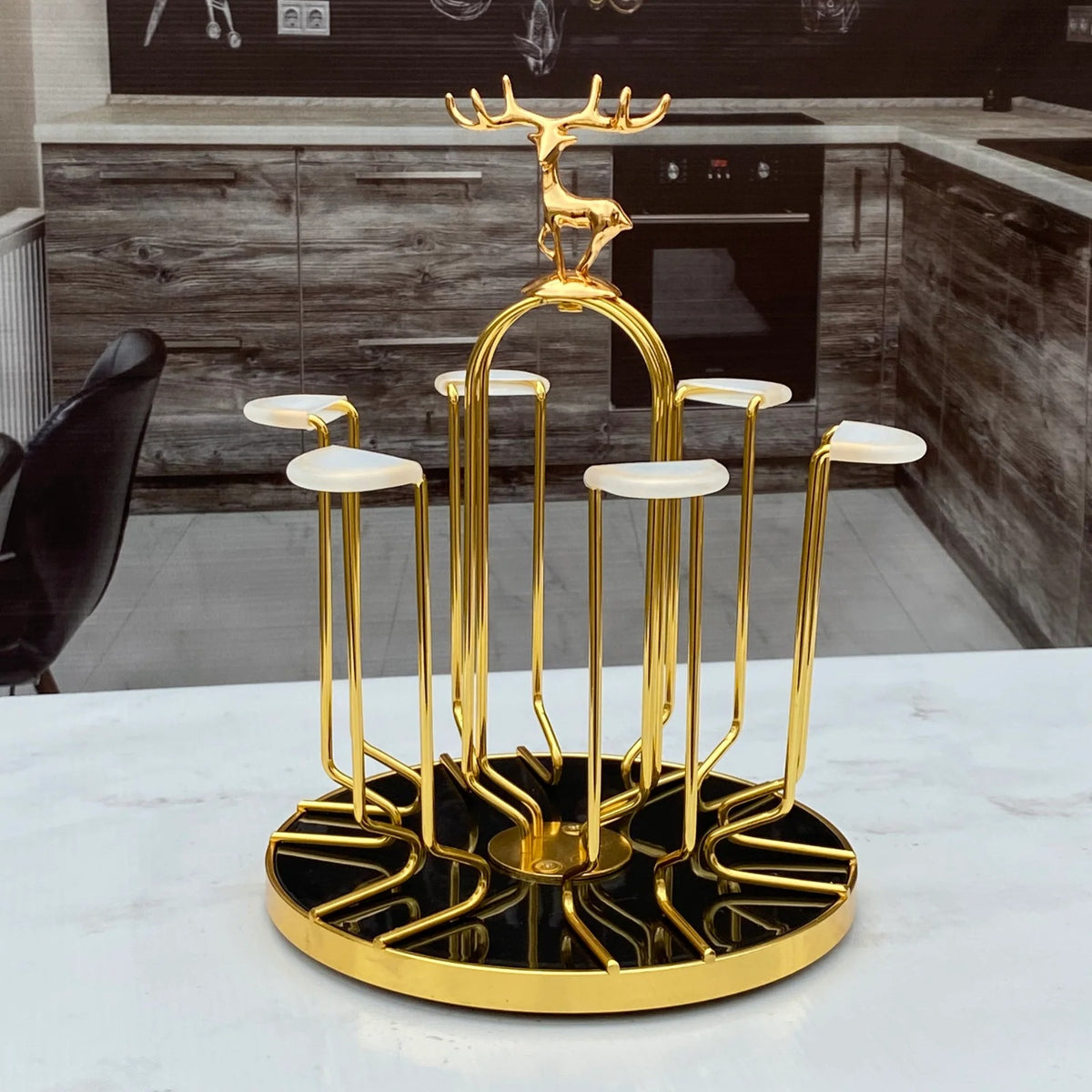 Deer Rotatable Glass Stand Golden
