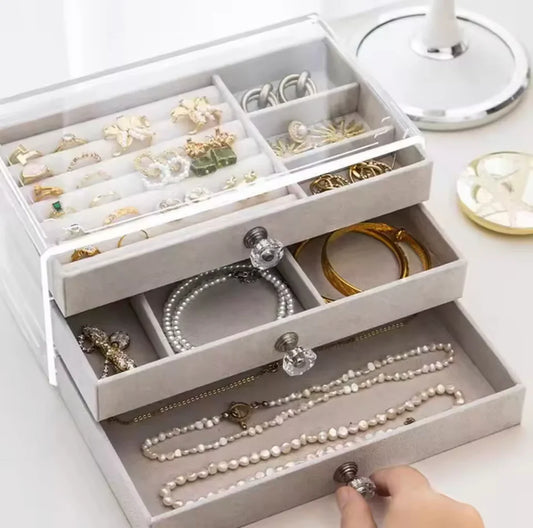 3 Drawers Acrylic Jewellery Box-Grey