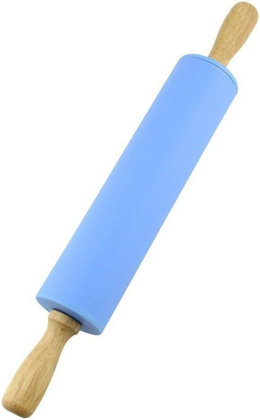 Wooden Handle Silicone Rolling Pin-Blue
