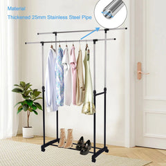 Double Pole Telescopic Cloth Hanger With Wheel