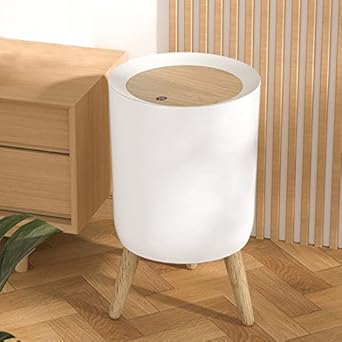 7L Press-Top Modern Round Plastic Trash Bin with Lid