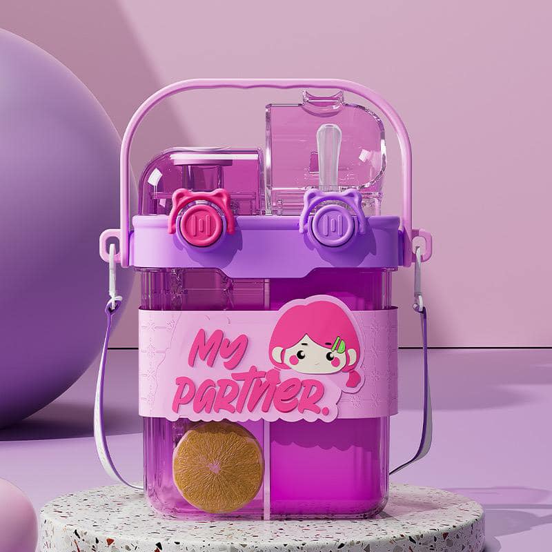 Cartoon Design Double Drinking Bottle-Purple