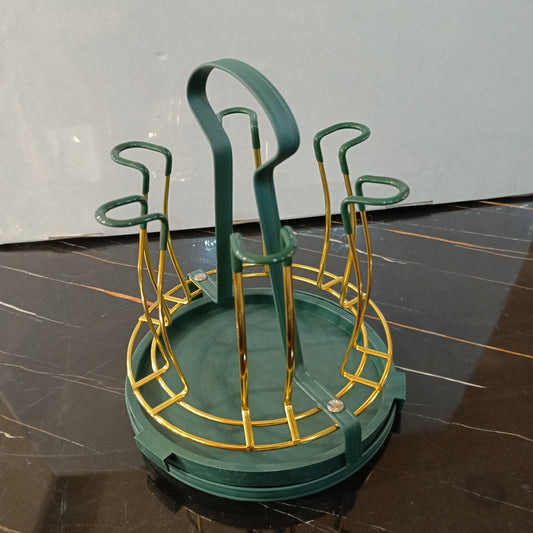 Glass Stand Golden Green Round