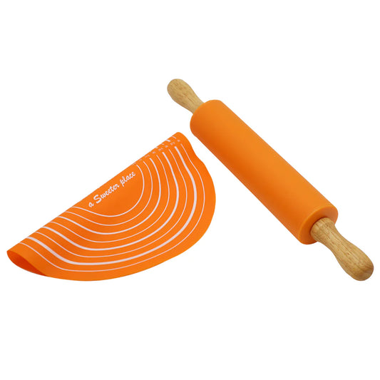 Set of Silicone Rolling Pin with Baking Sheet -Orange